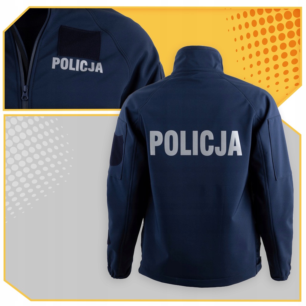 Softshell Policja Kurtka Ochronna Wodoodporna z Rzepami i Zamkami XL Zapięcie zamek